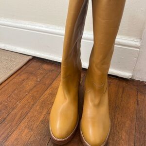 Frye Tall Leather Boots in Mustard Yellow